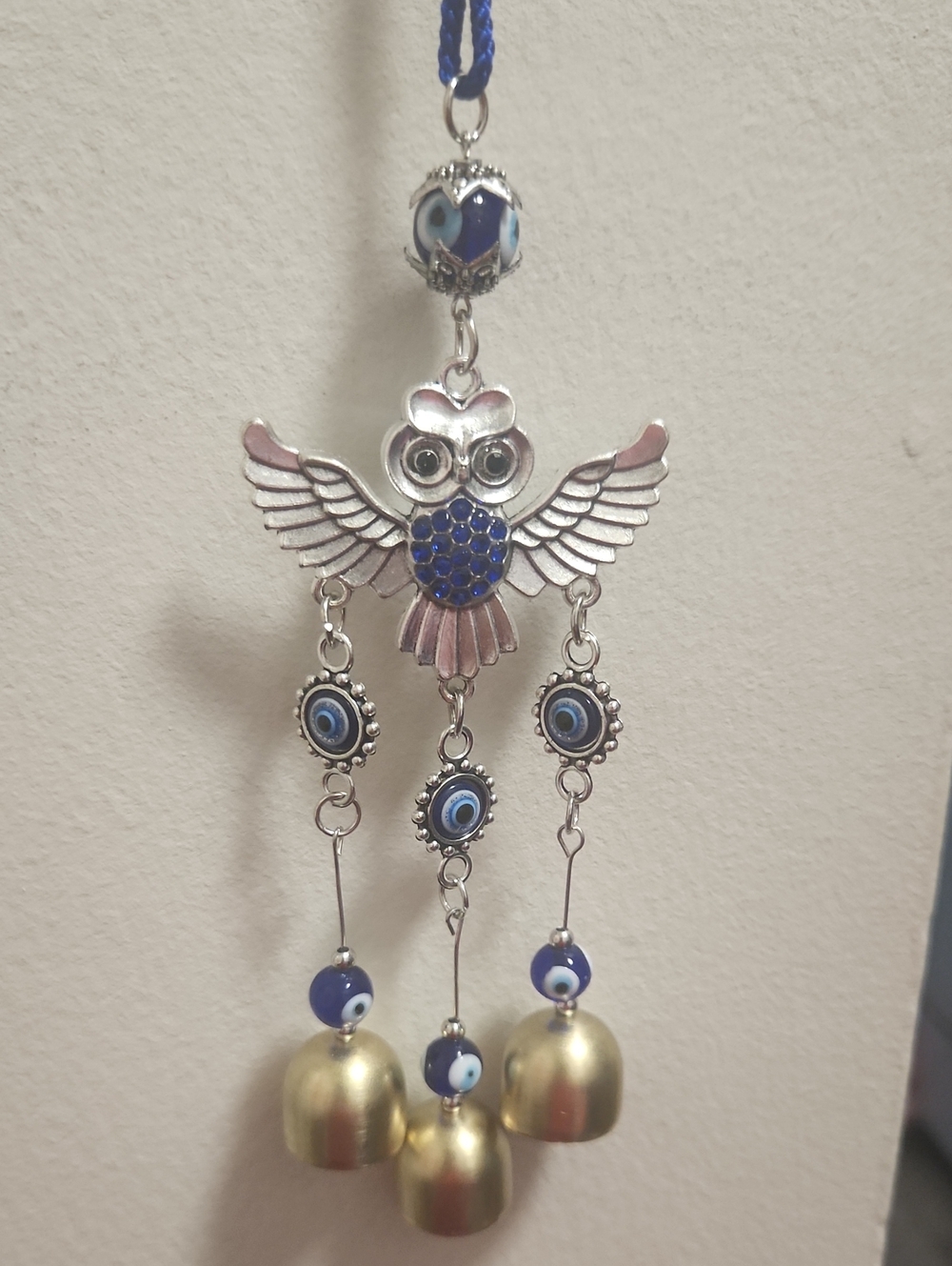 Blue Owl Evil Eye Wind Charm New